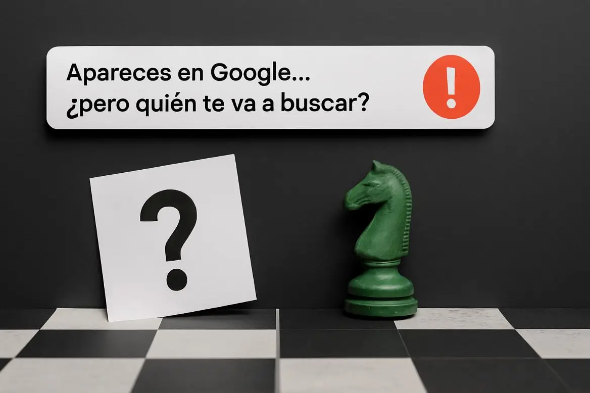 Pieza de ajedrez blanca brillando entre un caos digital. Estrategia SEO local en Galicia.