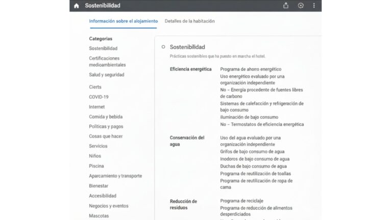 Categorías de sostenibilidad en Google Business Profile para alojamientos turísticos en Galicia